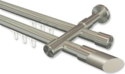 Produktbild von Interdeco Innenlaufstange, Gardinenstange mit Innenlauf Edelstahl-Optik Modell Prestige Verano, 20 mm Ø 2-läufig, 600 cm (geteilt)
