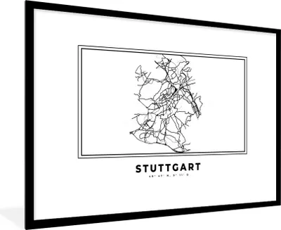 Produktbild von MuchoWow® Gerahmtes Poster Stadtplan - Deutschland - Schwarz und weiß - Stuttgart - Karte 90x60 cm - Poster mit Schwarzem Bilderrahmen Wandposter Rahmen Foto Bilder - Wanddekoration - Fotos