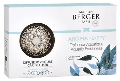 Image de Coffret cadeau diffuseur voiture Aroma Happy chrome + recharge Aquatic Freshness