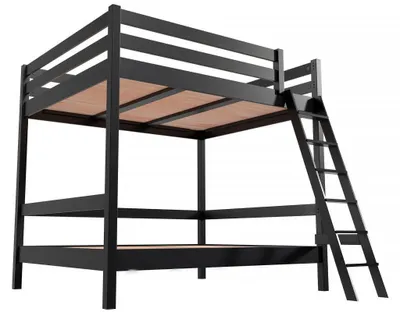 Image de Lit double superposé Sylvia 140x200 avec échelle, Noir
