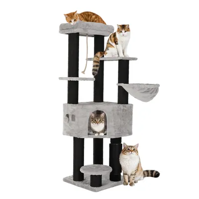 Produktbild von Kratzbaum Katzenkratzbaum Katzenbürsten, Mehrstöckiger, Spielbaum Katzenturm, 50 x 50 x 159 cm, Hellgrau