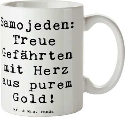 Produktbild von Mr. & Mrs. Panda Kaffeebecher Spruch Samojede Herz - Weiß - Geschenk, Teetasse, schöne tasse, geistige Auslastung, haferl, freundliches Wesen, Hunderassen Eigenschaften