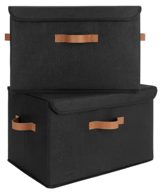 Productafbeelding van 2 grote opbergboxen met deksel, van stof, zwart