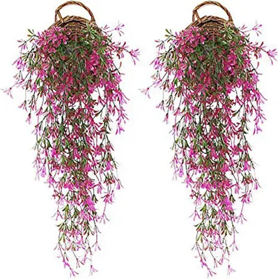 Produktbild von 2 Stück Künstliche Hängepflanzen Efeu Künstlich Künstliche Ivy Efeu Künstlich Efeu Hängend Girlande Gefälschte Hängende Reben Anlage für Hochzeit Garten Wand Dekoration/Rose Red