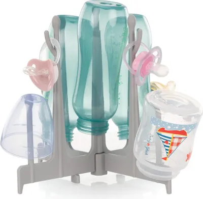 Produktbild von reer Trockenständer für Babyflaschen, mit 9 Trocknungspositionen, zusammenklappbar für Reisen, ideal für die Erstausstattung, Grau, 21041