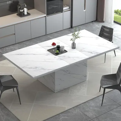 Eettafel rechteckig Kunstmarmor Weiß 200x92x76 cm für 8–10 Pers.