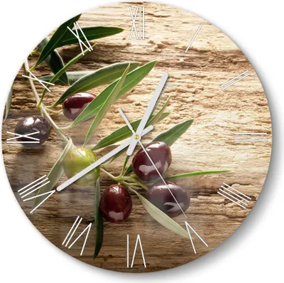 Produktbild von DEQORI Glasuhr Ø30 cm Römisch 'Dekorativer Olivenzweig' Wanduhr Glas Uhr Design leise