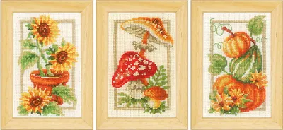 Zdjęcie produktu dla Vervaco zestaw do haftu krzyżykowego "Jesień" 3-częściowy zestaw do haftu, wzór liczony, 8x12cm