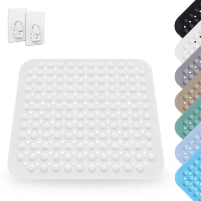 Image de Tapis de douche antidérapant, 48 x 48 cm, PVC blanc, avec ventouses, lavable en machine