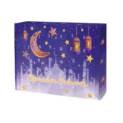 Produktbild von Ramadan Kalender zum selbst Befüllen – DIY Countdown Kalender mit 30 Türchen (Lila Nachthimmel)
