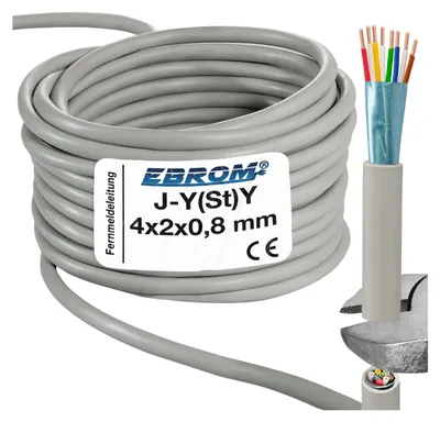 Produktbild von EBROM - 20 Meter Fernmeldeleitung Telefonkabel J-Y(St)Y 4x2x0,8 mm geschirmt + Beidraht