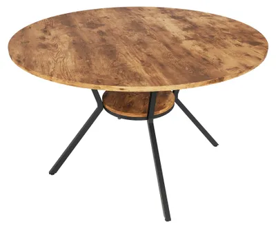 Image de Table ronde - Table à manger - Pour 6 personnes - Plateau en bois - Structure en métal - Étagère ouverte - 120 x 120 x 79 cm - Finition bois