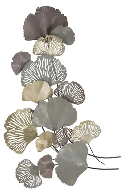 Imagen del producto de Panel decorativo de pared de Diply, 76 x 7,6 x 126 cm: panel de hierro 3D con un elegante diseño de hojas para paredes, ideal para una decoración exótica