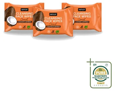 Produktbild von 3 x Sence Coconut Gesichtsreinigungstücher - Pflegend - 20 Tücher - Vorratspackung - 3 Stücke