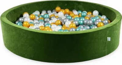 Produktbild von Trockenbecken 130x30 Velvet Soft Olive mit 600 Bällen: Perlmutt, Silber, Gold, Metallic-Türkis