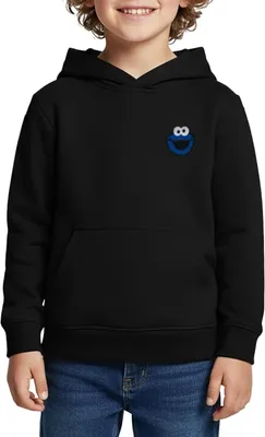 Produktbild von Spreadshirt Sesamstraße Stick Krümelmonster Kinder Premium Hoodie, 110/116 (4 Jahre), Schwarz