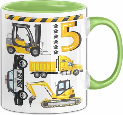 Produktbild von 5. Geburtstag Geschenk Tasse Becher Jungen Jungs Baustelle Polizei Geburtstagsgeschenk 5 (Grün)
