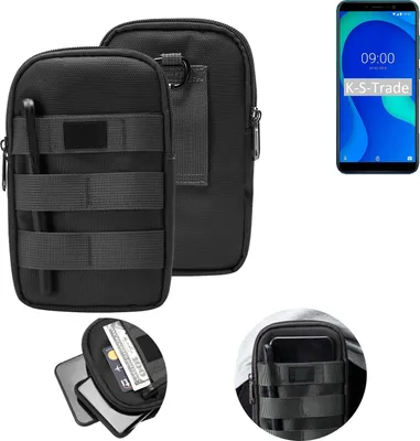 Produktbild von K-S-Trade Holster Gürtel Tasche kompatibel mit Wiko Y80 Handy Tasche Schutz Hülle dunkel-grau viele Fächer, 1x