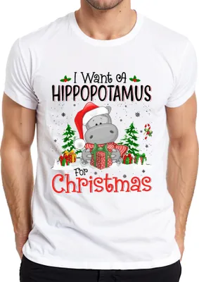 Immagine prodotto di I Want A Hippopotamus For Christmas Funny Hippo Santa Maglietta da uomo, bianco, M