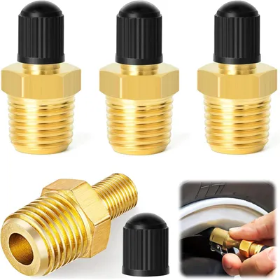 Imagen del producto de Válvulas para tanque, de latón, 4 unidades, con conexión de 1/4 NPT tipo Schrader, para compresores de aire y vehículos