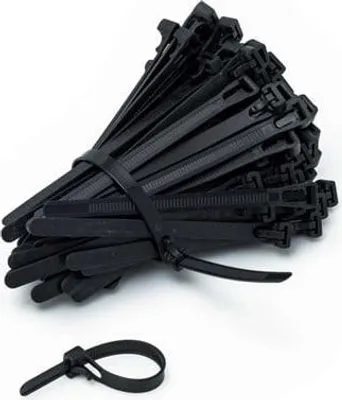 Produktbild von Kabelbinder, wiederverwendbar, 150/7,6 mm, schwarz, 100 Stück