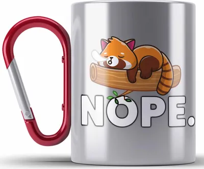 Produktbild von Trendation - Fauler Roter Panda Edelstahl Tasse Karabiner Musik Kinder Geschenkidee für Jungs Mädchen Lustige Grafik Nope (Rot)