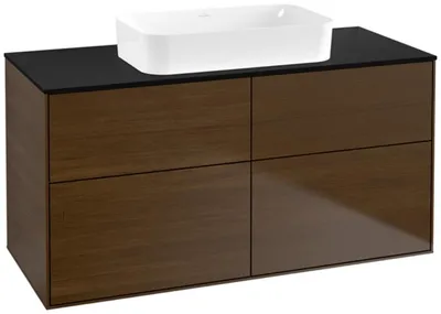 Produktbild von Villeroy & Boch Finion Waschtischunterschrank, 4 Auszüge, mit integrierter Beleuchtung, Waschbecken mittig, ohne Hahnloch, 1200x603x501mm, Glass Black Matt, G67200GN