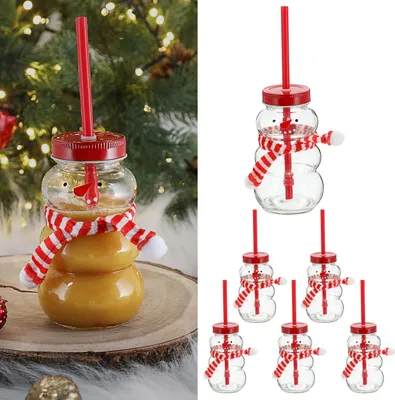 Produktbild von Trinkglas Schneemann 6er Set Trinkhalm Ø 7cm Füllmenge 260ml Glas Snowman Motivglas Weihnachten