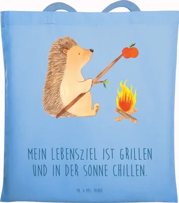 Produktbild von Mr. & Mrs. Panda Beutel Igel Grillen - Sky Blue - Geschenk, Shopping Tasche, Sinn Des Lebens, Lustige Sprüche, Motivation, Ziele, Tote Bag, festivaltasche, Laptoptasche