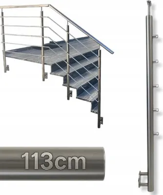 Produktbild von Geländerpfosten - Edelstahl - 113 x 4,24 cm - Durchgangspfosten - 5 Griffe - Winkelverstellung - Nach Innen und Außen - Seitliche Befestigung