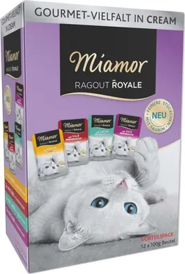 Produktbild von Miamor Ragout Royale in Cream Multibox Adult - 4 Sorten in Cream, Adult, jede Rasse, Huhn, Ente, Geflügel, Lachs, 100 g, Ohne Soja