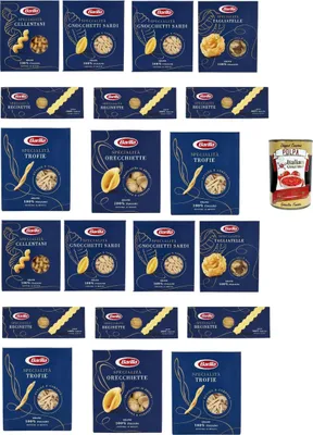Produktbild von Barilla Specialità Mix 20x500g – Cellentani Gnocchetti Sardi Tagliatelle Reginette Trofie Orecchiette 10 kg Vorratspack aus Italien, kochstabil al dente + Italian Gourmet polpa