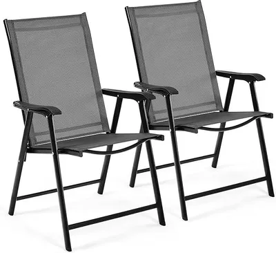 Produktbild von 2er Set Gartenstühle, Hochlehner Klappstühle Terrassenstühle mit Rückenlehne & Armlehnen, Klappbare Outdoor-Stühle Essstühle bis 150 kg Belastbar Schwarz