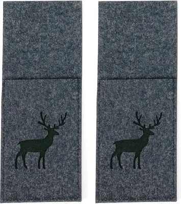 Produktbild von heimtexland ® Tischdeko Filz Landhaus Tischset Bestecktasche Glasuntersetzer Tischdekoration Platzset Besteckhalter Untersetzer Typ847 Anthrazit - Hirsch Bestecktasche 2er Pack