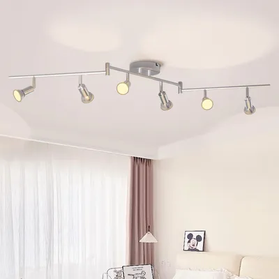 Imagen del producto de LVWIT Lámpara de techo LED, foco de 6 luces, tipo GU10, diseño moderno, cromado, foco de techo giratorio 350°, lámpara para cocina, foco, reflector, para techo, salón, dormitorio, foco de techo (sin bombillas)