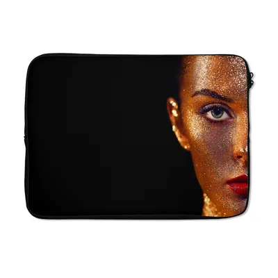 Produktbild von MuchoWow® Laptop Hülle 13 Zoll Make-up - Gold - Frau - Luxus - Glitzer - Kunst Laptoptasche - Laptophülle - Sleeve - Rundumschutz