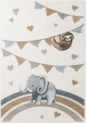 Image de Tapis pour enfants Villeroy & Boch Boho Kids « Walk like an Elephant » Rainbow Party, crème et multicolore