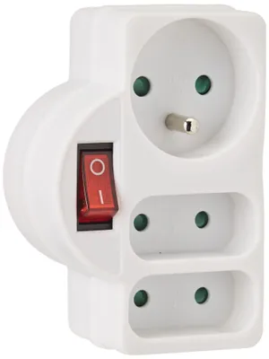 Imagen del producto de Adaptador Electraline, regleta de enchufes triple con interruptor, 1 x 16 A, 2 x 6 A, color blanco
