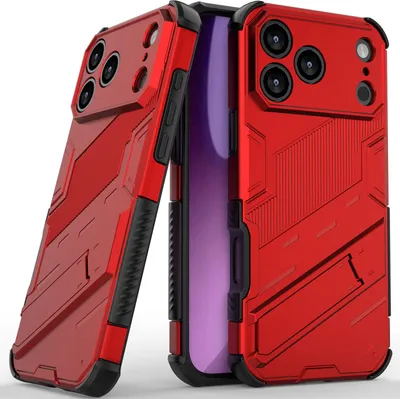 Produktbild von Armor Hülle für iPhone 17 Pro Max Hybrid PC TPU Bumper Stoßfestes Schutzhülle mit Standfunktion Rot