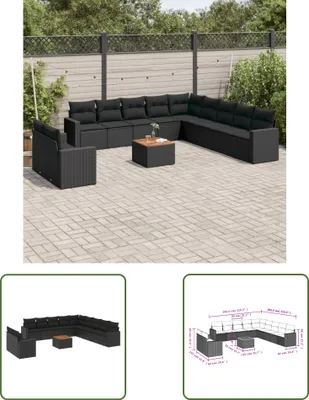Produktbild von The Living Store 12-tlg. Garten-Sofagarnitur mit Kissen Schwarz Poly Rattan