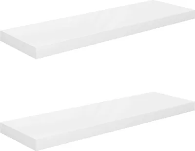 Two white shelves are shown against a white background.