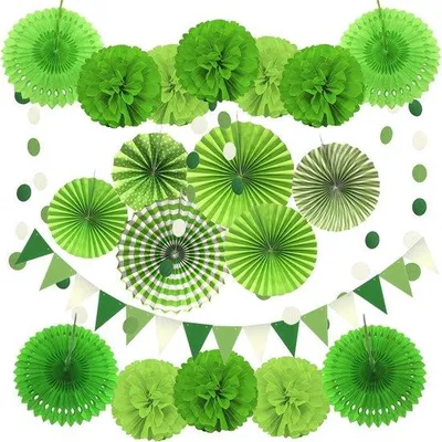 Produktbild von Famanu Festdekorationsset mit Papierpompons, Fächern und Wimpeln - 21 Stück