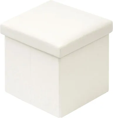 Immagine prodotto di Pouf con coperchio, 30x30x30 cm, bianco, contenitore pieghevole per la camera da letto