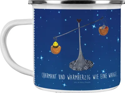 Produktbild von Mr. & Mrs. Panda Teetasse Sternzeichen Waage - Sternenhimmel Blau - Geschenk, Kaffeepott, Teebecher, Gleichgewicht, Hummel, Pott, blechbecher, Marienkäfer, Blechtasse