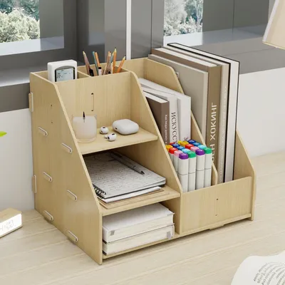 Produktbild von Multifunktionale Schreibtisch-Organizer aus Holz mit Briefablage