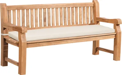 Produktbild von Gartenbank Teakbank DABEL - Holz Creme 180x61x93 cm | Holzbank 180 Cm Mit Sitzkissen Gartenbank Sitzbank Mit Lehne Wetterfest Bank Garten Terrasse