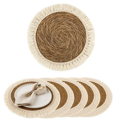 Produktbild von Deko Untersetzer Boho Rund mit Fransen 25cm 6 Stück