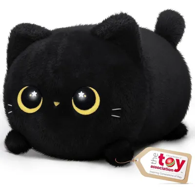 Image de Coussin en peluche, chat noir, 20 cm. Doux, idéal comme jouet ou cadeau pour les enfants