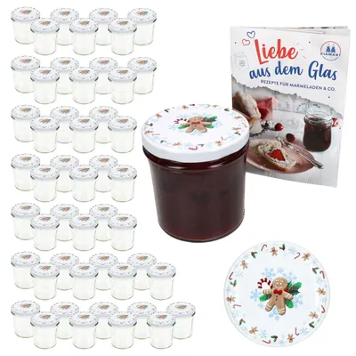 Produktbild von 50er Set Sturzglas 350ml Einmachglas + TO-Deckel 82 Candyman eisblau + Heft