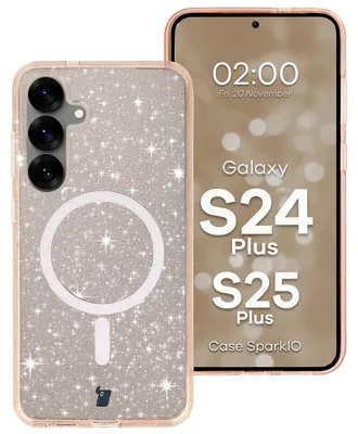 Produktbild von Glitzer Hülle mit Magnetring für Galaxy S25 Plus / S24 Plus, Bizon Case SparklO, Transparent-Hellorange mit Glitzer
